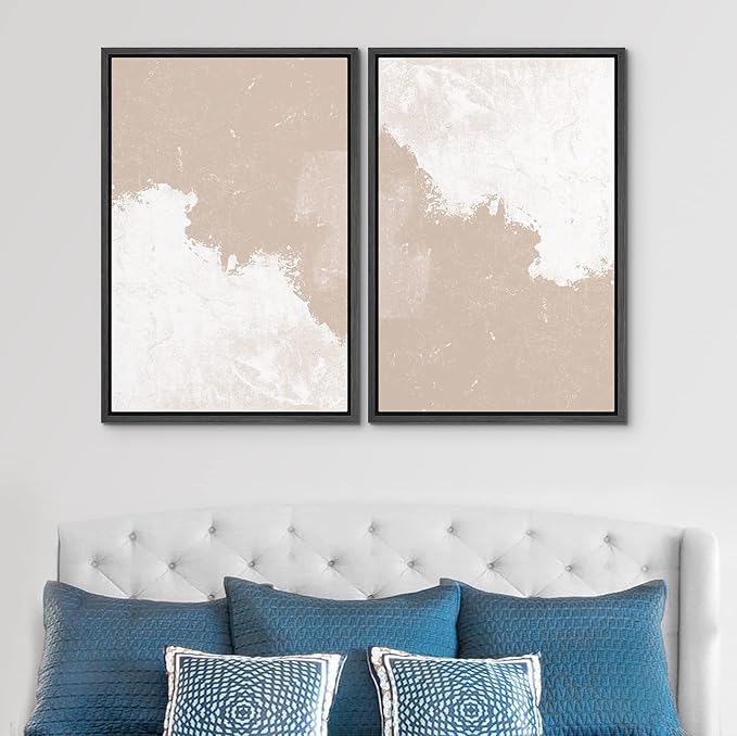 SIGNWIN Framed Canvas Print Wall Art Set Grunge Pastel Paint Stroke Landscape Abstract Shapes Illustrations Modern Art Minimal Decorative Nordic for Living Room, Bedroom, Office - 16"x24"x2 Black