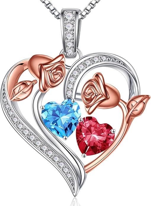 Iefil Christmas Gifts for Women Wife - 925 Sterling Silver Rose Heart Necklace, Stocking Stuffers for Women, Anniversary Birthday Gifts for Wife Girlfriend Mom