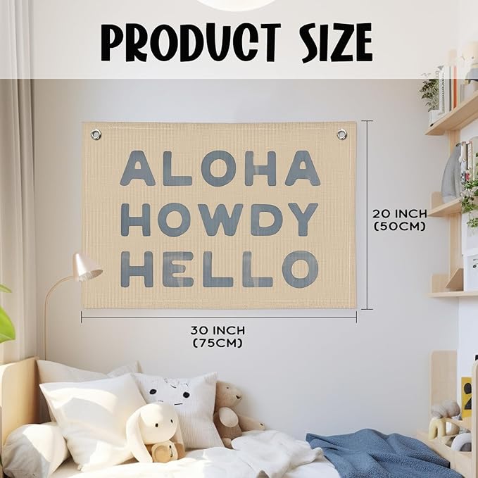 Blue Coastal Decor, Aloha Howdy Hello Banner, Vintage Coastal Cowgirl Decor Aesthetic, Coastal Granddaughter Room Decor, Linen Banner Wall Hanging Banner Flag