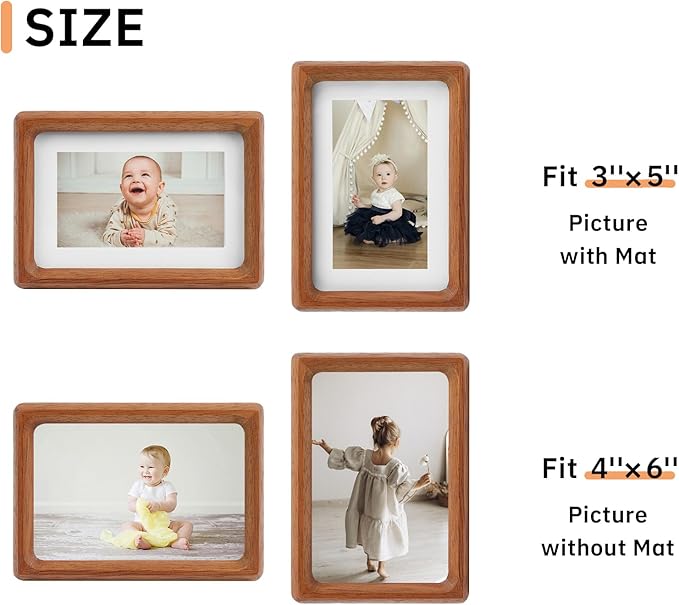 4x6 Picture Frame Set of 2 Natural Wood Photo Frames Display Pictures 3x5 with Mat or 4x6 without Mat Multi Photo Frames Collage for Wall or Tabletop Decor