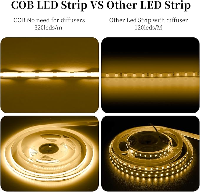 iNextStation 32.8ft/10M Warm White COB LED Strip Light, CRI 93+ Light Strip, 3000K Color Temperature COB LED Lights, 8mm Width LED Tape Lights, Dimmable COB Strip Light for TV Backlight(No Plug)