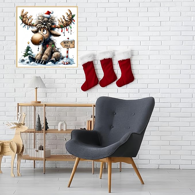Christmas Painting by Numbers Kit for Adults Beginner,Cute Deer Color by Numbers for Adults,Moose Adult Paint by Number Kits on Canvas,Paint by Numbers Easy for Home Wall Decor 15.7X15.7 Inch