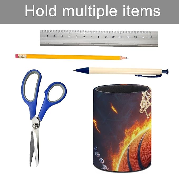 Men's Fashion Pencil Pen Holder Cup, Waterproof Office Supplies, Waterproof Multifunctional Office Supplies Cool Water Fire Basketball