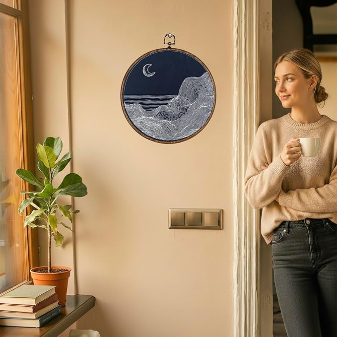 365CUSGIFTS Boho Abstract Moon Wall Art Canvas Frame Hanging Prints, Flower Landscape Round Wall Art Decor for Bathroom Home Gallery Decorations 10"x10"