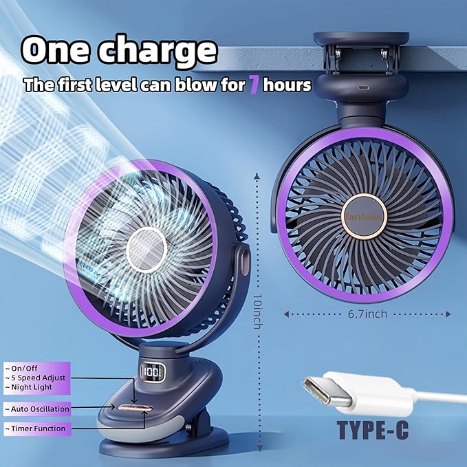 Auto Rotating Oscillating Fan for Bedroom,Portable USB Rechargeable Desk Fans Small Quiet, 5 Speed Mini Table Fan for Office,Clip on Fan for Bed,Cooling Fans for rooms,Vintage Fans for living room