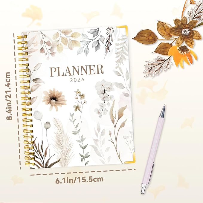 GuassLee 2026 Weekly Monthly Planner A5, 12-Month Hardcover Calendar Planner with Tabs, Stickers & Pocket, January 2026 to December 2026 Daily Planner Organizer for Work School Home