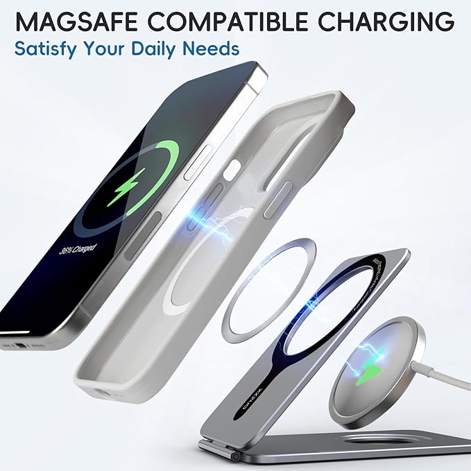 Cell Phone Stand,Adjustable Height and Angle Foldable Phone Holder for Desk, Aluminum Cell Phone Holder,Strong Magnetic Phone Stand Compatible with iPhone 16/15/14/13/12 Series (Grey)