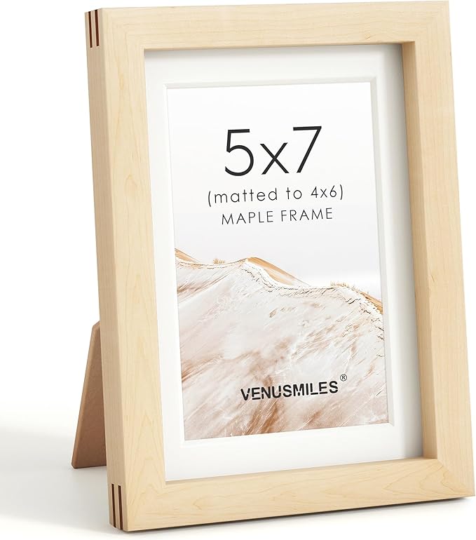 5x7 Picture Frame, USA-Sourced Natural Maple Wood Photo Collage Frame with HD Tempered Glass, Modern Simple 5 x 7 Wooden Frame Matted to 4x6, Gallery Wall Frames for Art, Wall or Tabletop Display