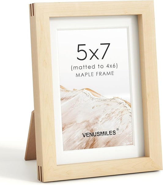 5x7 Picture Frame, USA-Sourced Natural Maple Wood Photo Collage Frame with HD Tempered Glass, Modern Simple 5 x 7 Wooden Frame Matted to 4x6, Gallery Wall Frames for Art, Wall or Tabletop Display