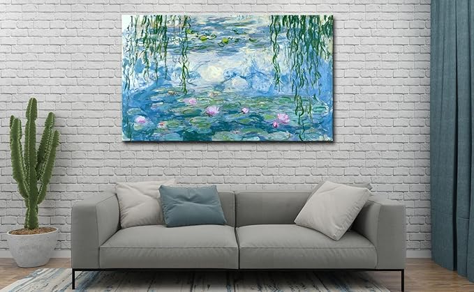 Claude Monet Canvas Wall Art - Water Lilies Classic Artwork Picture Print with Framed Painting for Home Office Wall Decor 24"x36"