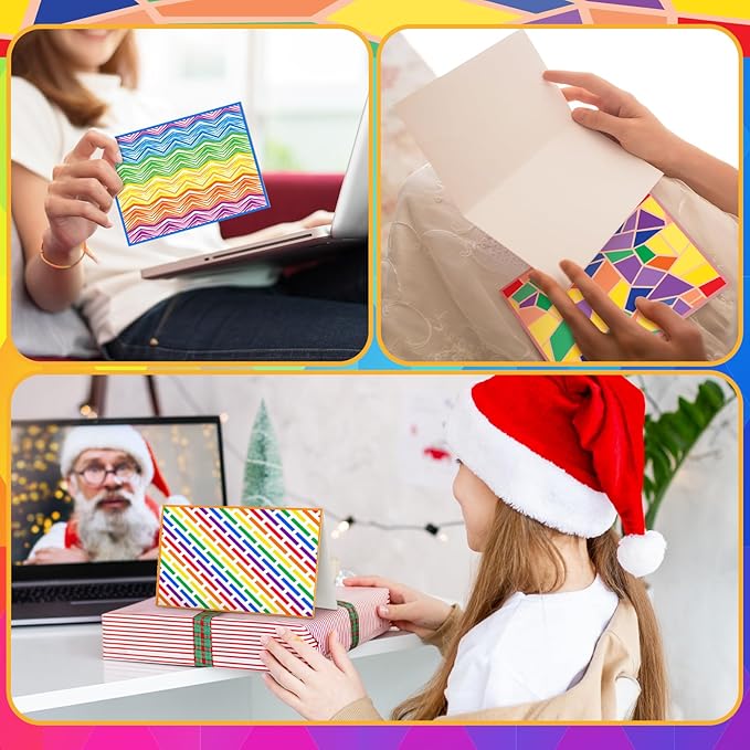 100 Pcs Blank Cards with Envelopes 4x6, Bright Patterns Blank Greeting Cards, 10 Designs, Ideal Stationary Set for All Occasions, Stationary with Matching Colored Envelopes and Stickers