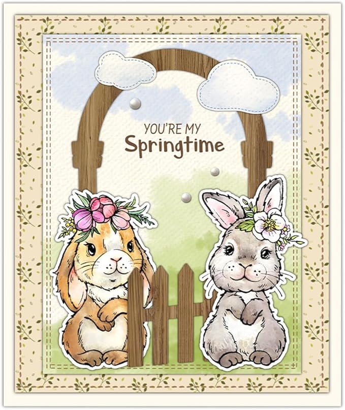 Flowers Rabbit Animals Stamps and Cutting Dies for Card Making DIY Transparent Silicone Clear Stamp and Metal Die Cuts Sets for Scrapbooking Paper Greeting Cards Decor Seals Craft Supplies