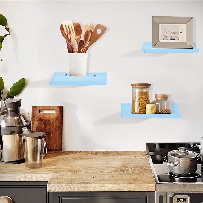 Small Floating Shelf,5 x 8.5 Inch,Set of 3 Small Wall Shelf for Bedroom Living Room Bathroom Kitchen Office (Blue)