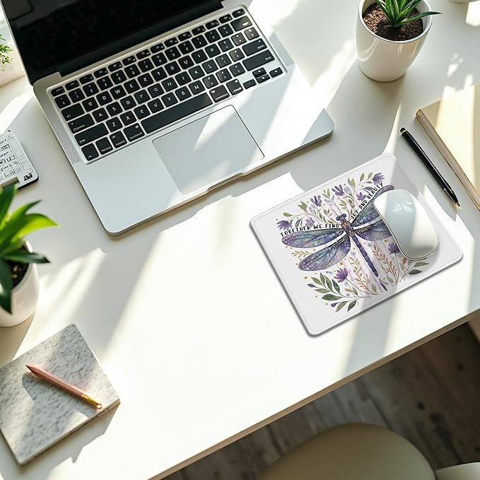 Floral Dragonfly Mouse Pad, Inspirational Together We Find Joy and Beauty Mouse Pads Mousepad for Desk Home Office Dorm Computers Laptop, Aesthetic Office Supplies Desk Accessories, 9.5x7.9 Inch