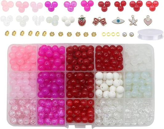 Pamir Tong 640PCS 8mm Assorted-Color Glass Beads for Jewelry Making Bracelet Durable Space Loose Round Beads for Jewelry Making Earring, Necklaces, Adult Craft Supplies