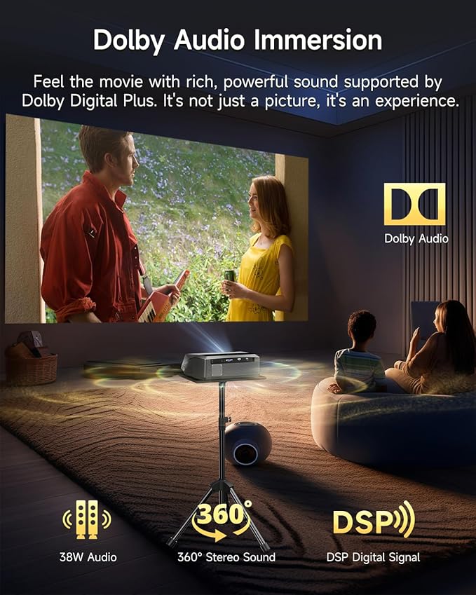 Smart LED 4K Projector Daylight HDR WiFi 6 Bluetooth Dolby Audio, 2300ANSI Daytime Movie Gaming Projectors 4K Ultra HD Home Theater Ceiling with Auto Focus Keystone Zoom Airplay USB Apps