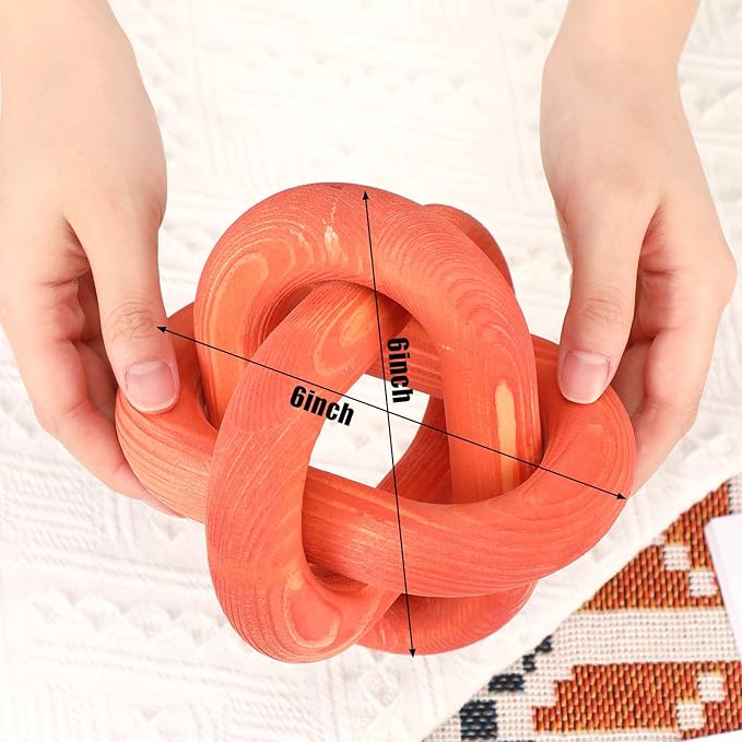 Yalikop 3 Link Wood Knot Decor Rustic Home Décor Accents Hand Carved Coffee Table Decoration, Boho Chain Link Decoration, Modern Shelf, Rustic Objects for Home Living Room Bedroom(Orange)