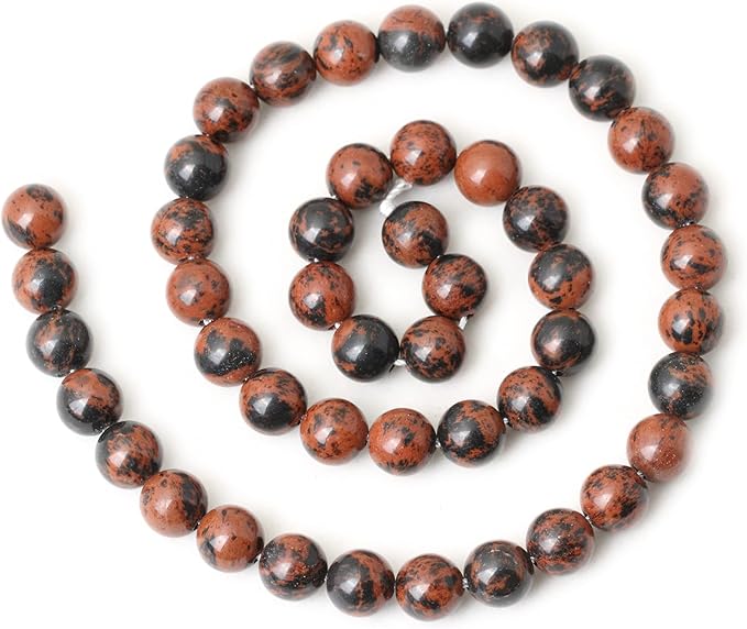 45PCS 8mm Natural Mahogany Obsidian Stone Round Loose Beads for Jewelry Making 1 Strand 15"