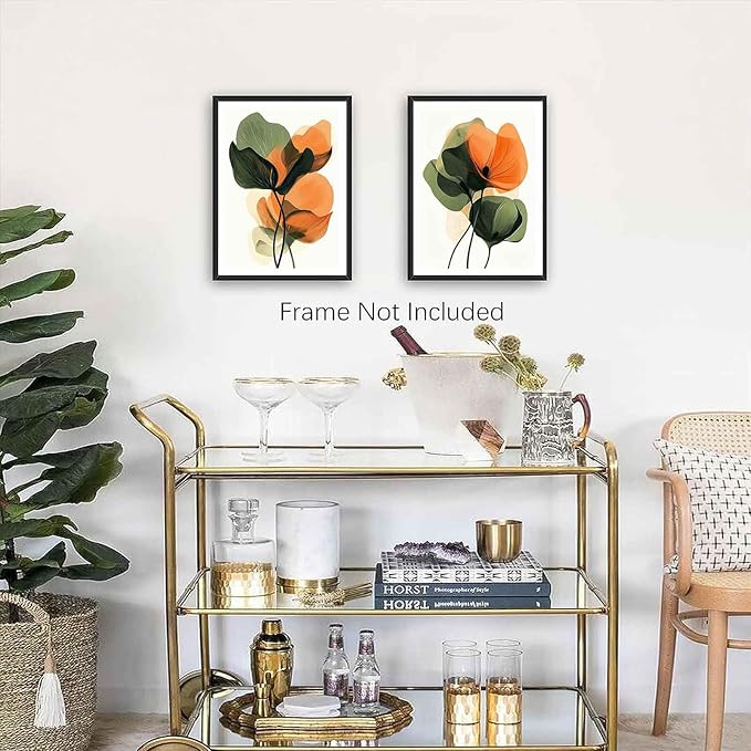 2Pcs Abstract Plants Floral Canvas Wall Art Modern Botanical Flower Painting Decor Pictures Medieval Colorful Boho Posters Prints for Dining Living Kitchen Church Bedroom Decoration No framed