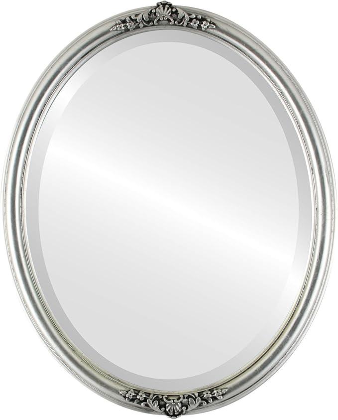 OVALCREST Oval Beveled Wall Mirror for Home Decor - Contessa Style - Silver Leaf with Black Antique - 22" x 18"