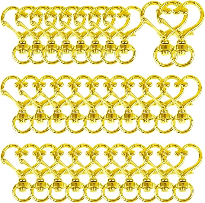 50Pcs Heart-Shaped Swivel Snap Hooks, Metal Spring Snap Keychains Heart Clips Trigger Keychain Hook Lobster Clasps Bulk for Lanyard Hanging Jewelry Making Charms DIY Crafts Supplies (Gold)