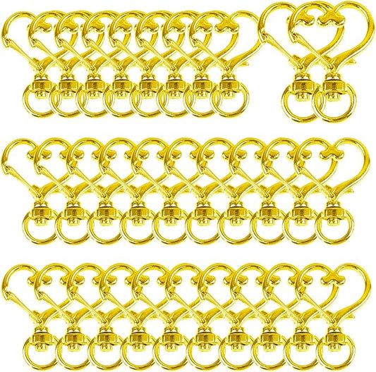 50Pcs Heart-Shaped Swivel Snap Hooks, Metal Spring Snap Keychains Heart Clips Trigger Keychain Hook Lobster Clasps Bulk for Lanyard Hanging Jewelry Making Charms DIY Crafts Supplies (Gold)
