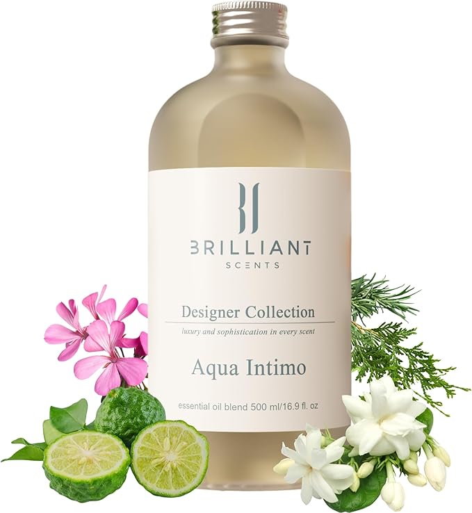 Brilliant Scents Aqua Intimo Fragrance Oil 120ml - Premium Diffuser Oil for Home, Office, Hotels - Long Lasting, Plant-Based, Meets IFRA Standards, USA-Made - Bergamot, Jasmine, Amber
