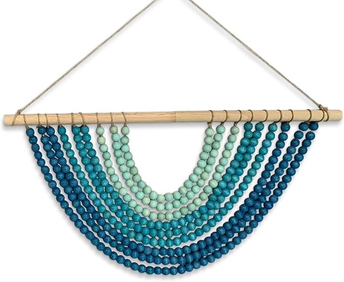 Fenisam Boho Chic Wooden Bead Garland Wall Hanging Tapestry, Natural-Inspired Home Decor for Living Room, Bedroom, Entryway, Nursery, Apartment & Dorm (Coastal Breeze Gradient, 24 Inches)