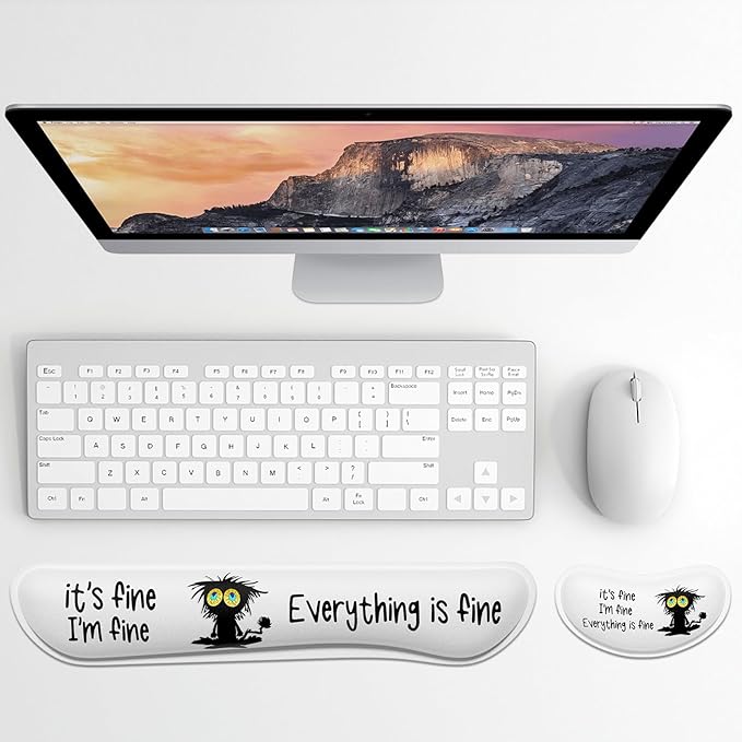 Dapesuom Enlarge Keyboard Wrist Rest, Memory Foam Wrist Cushion for Desk Mats Support, Typing Pain Relief Keyboard Mouse Pad Rests Set with Non-Slip Base for Gaming Laptop Office Computer, Cute Cat