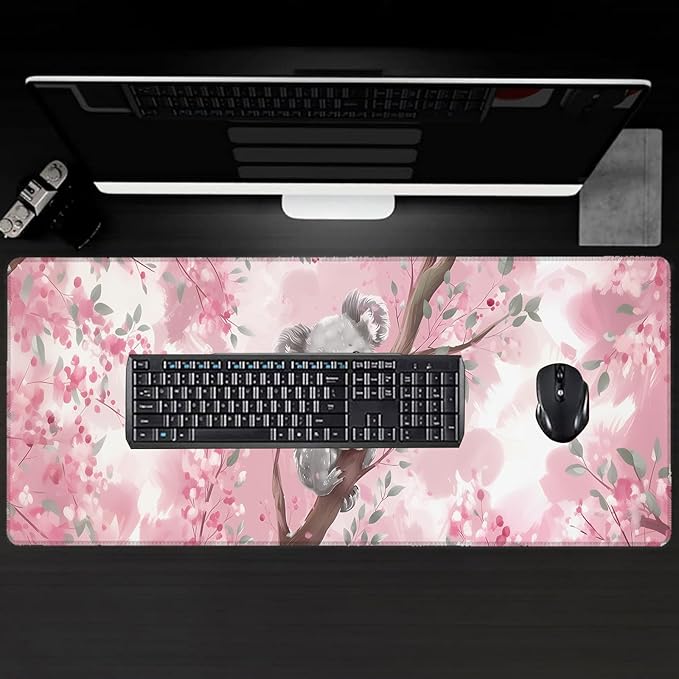 Koala Cute Large Gaming Desk Mat,Rubber Non-Slip Smiling Aniaml Mouse Pad,31.5x11.8x0.12in Extended Pink Mousepad,Game Lover Mice Pads Gifts,Office Home Deskmat Decor