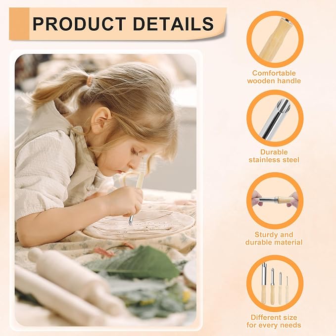 eZAKKA Clay Tools, Sculpting Tools, Pottery Tools and Supplies for Clay Ceramic Production, Carving Modeling, 4+1 Pcs