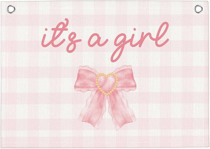 It's A Girl Yard Sign Banner Hanging Flag Front Door Pink Baby Shower Birth Announcement Gender Reveal Newborn Baby Double 22x28 Inch