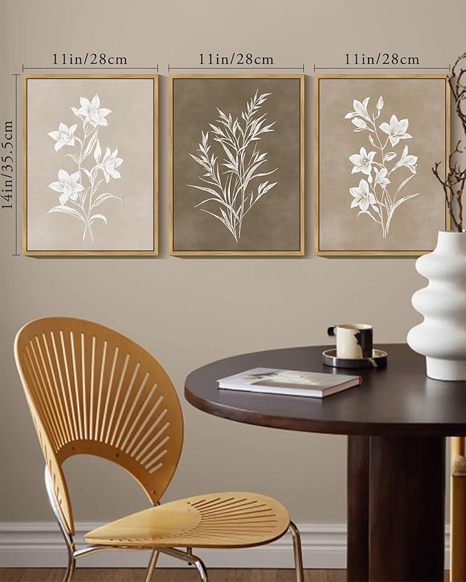 KUVIOKE Vintage Botanical Flower Framed Wall Art Colorful Neutral Boho Floral Wall Decor Botanical Retro Wildflower Modern Art Prints Rustic Home Decor 11x14in (Natural Framed)