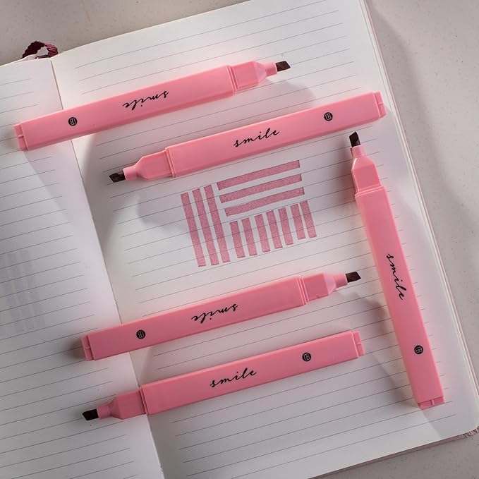 DIVERSEBEE Bible Highlighters with Soft Chisel Tip, 5 Pack Single Color Pens No Bleed, Quick Dry, Cute Aesthetic Markers for Bible Study Journaling Supplies (Pink)
