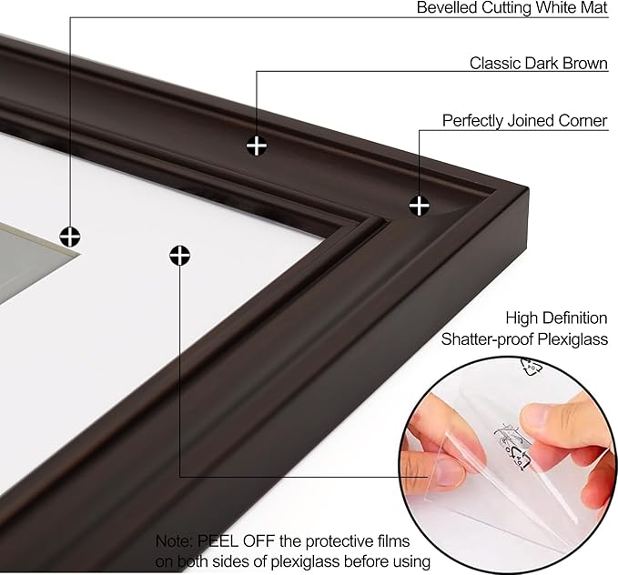 Yaetm 20x24 Picture Frame Matted to 16x20 Set of 2, 1.4" Wide Molding & Dark Brown Poster Frames for Wall Gallery, Home, Office, Wall Mount (2 pack, Brown)