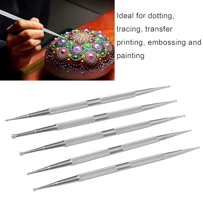 Polish Dotting Tool, 5Pcs Nail Dotting Tools for Nail Art, Stainless Steel Double Ended Nail Embossing Tool Set for Precision Designs, DIY Decoration, Double Headed