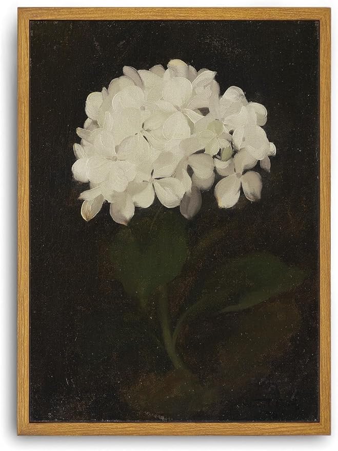Djmwtb Vintage Framed Wall Art Floral Canvas Wall Art Prints White Hydrangea Paintings Flower Botanical Aesthetic Pictures Wall Decor Artwork for Living Room Bedroom Bathroom Office 16x24in