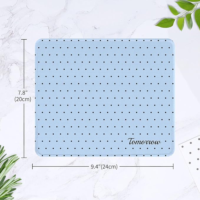 Seorsok Baby Blue Mouse Mat,Premium Textured Mouse Pads for Office Laptop,Washable Square Mousepads with Extended Stitched Edges Non Slip Rubber Base 9.5"x7.8"x0.12"Inch,Black Polka Dot Design
