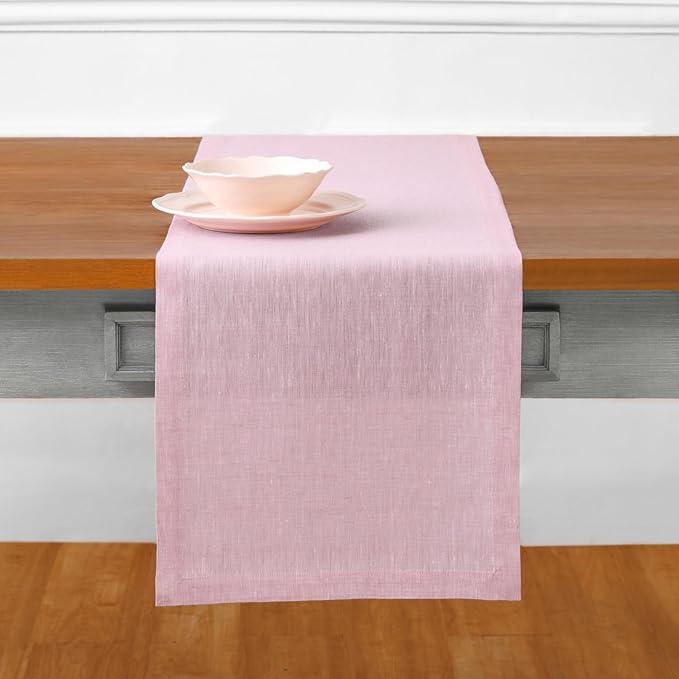Solino Home Linen Bubblegum Pink Table Runner 132 Inches Long - Athena, 100% Pure Linen Dining Table Runner 14 x 132 Inch for Valentines, Spring, Easter