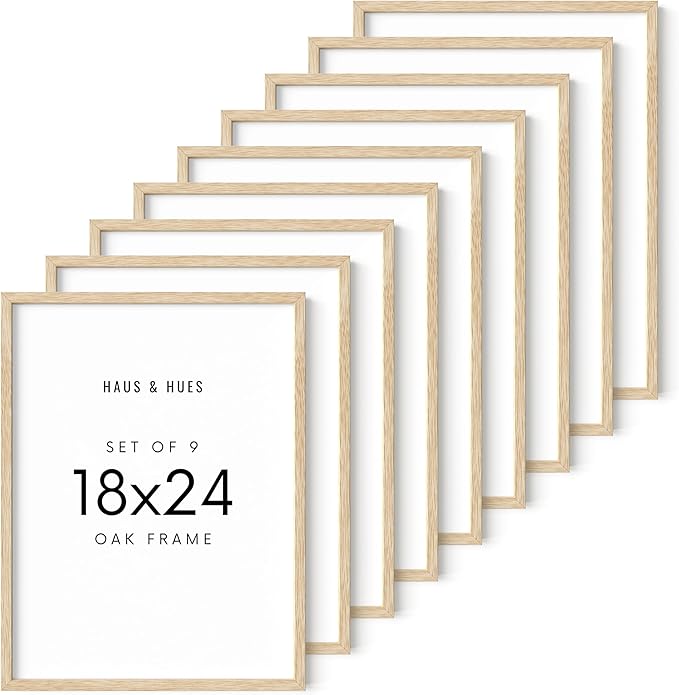 HAUS AND HUES Beige Oak Wood 18x24 Picture Frame - Modern Wood Wall Art Display - Lightweight 18x24 Frame for Art Prints, Photos, Posters - Ready-to-Hang Vertically & Horizontally (Set of 9)