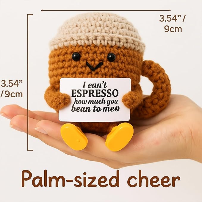 Christmas Stocking Stuffers Birthday Gifts for Women Men Positive Crochet Coffee Cup Desk Decor–Cute Coffee Lover Gift for Best Friend Girlfriend Couple Wife Husband Anniversary Thank You