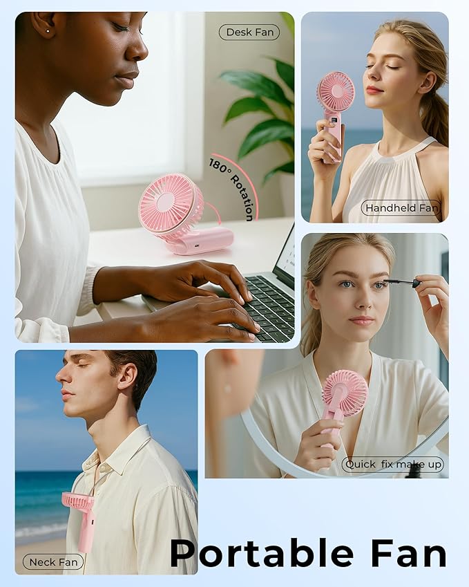 Portable Handheld Fan, 4000mAh, 180 Adjustable, 6 Speed Wind, USB Rechargeable Foldable Fan with Real-Time Display