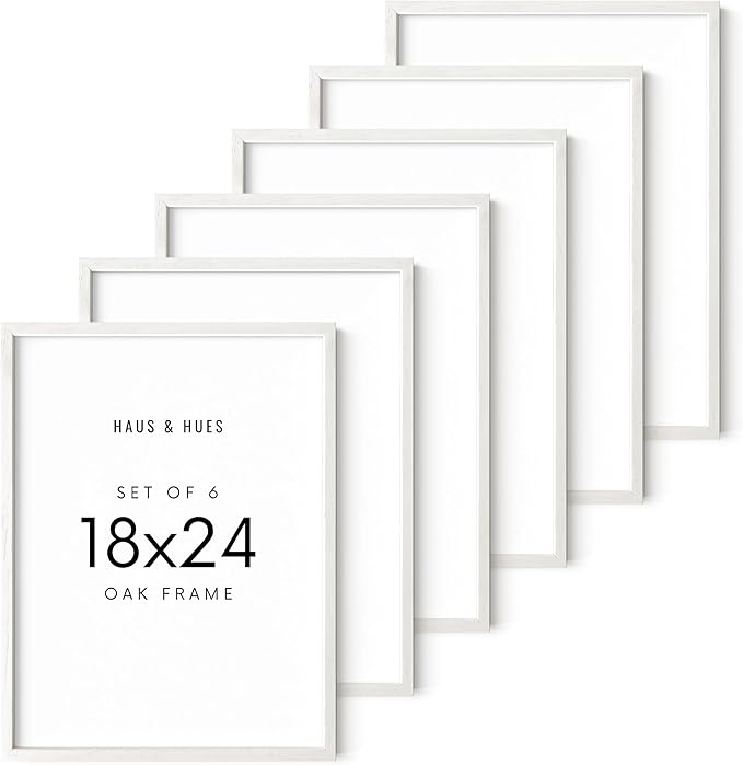 HAUS AND HUES White Oak Wood 18x24 Picture Frames - Set of 6, Modern Frames for Posters and Prints