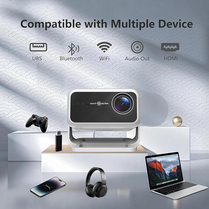 Smart Projector with WiFi and Bluetooth, 4K Support Android 13 Auto Focus 800 ANSI 1080P Native Portable Outdoor Indoor Home Video Projectors - Mirror Gray