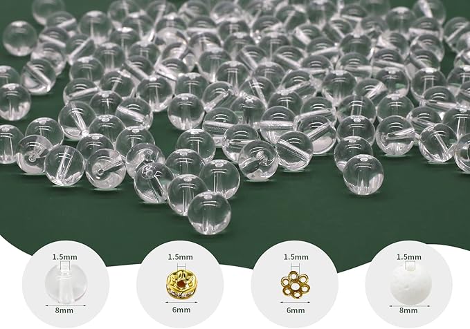 Pamir Tong 500PCS 8mm Clear White Glass Round Beads Bulk,Imitative Jade Beads Kit, Bracelet Space Loose Beads for Jewelry Making Earring, Necklaces, DIY Crafts & Gifts #352