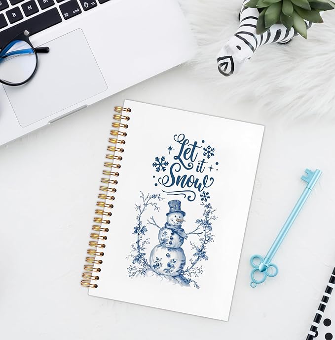 Chinoiserie Snowman Christmas Spiral Notebook, Grandmillennial Christmas Winter Journal for School Office Supplies, Let it Snow Hardcover Journal 5.5x8.3 Inch