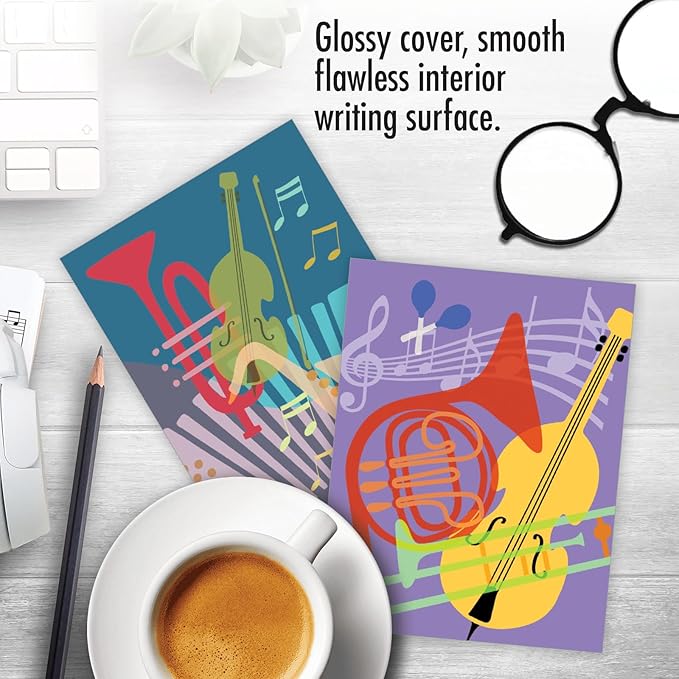 The Best Card Company 20 Assorted Blank Notes Bulk Box Set 4 x 5.12 Inch with Envelopes (10 Designs, 2 Each) Musical Notes AM10042OCB-B2x10