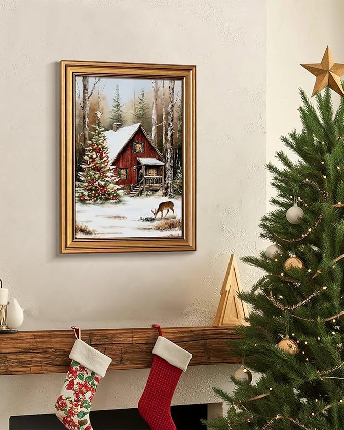 Bzstyleart Vintage Wall Art Decor for Home Decor,Framed Farmhouse Christmas Decor Indoor,Winter Farmhouse Wall Art Christmas Bathroom Decoration,12 x 16 Inch