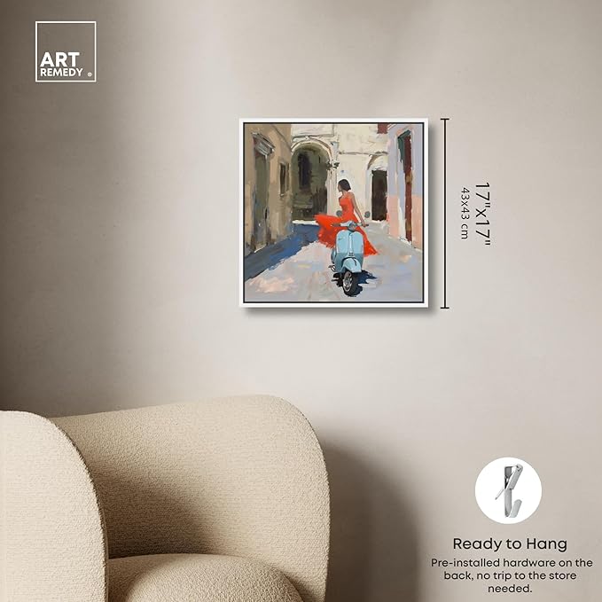 Art Remedy Venice Visits Canvas Classic Landscape Art, White Frame, 16" x 16"