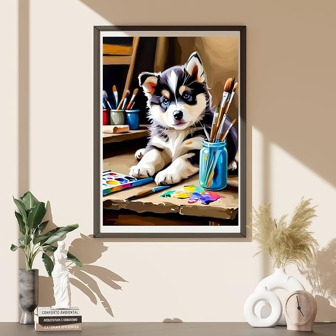 BYGFHLYW Dog Paint by Numbers Kit for Adults Beginners, Animal Theme Easy Adult Paint by Number Kits On Canvas, DIY Acrylic Watercolor Oil Paint by Number for Adults for Home Wall Decor 16X20 Inch